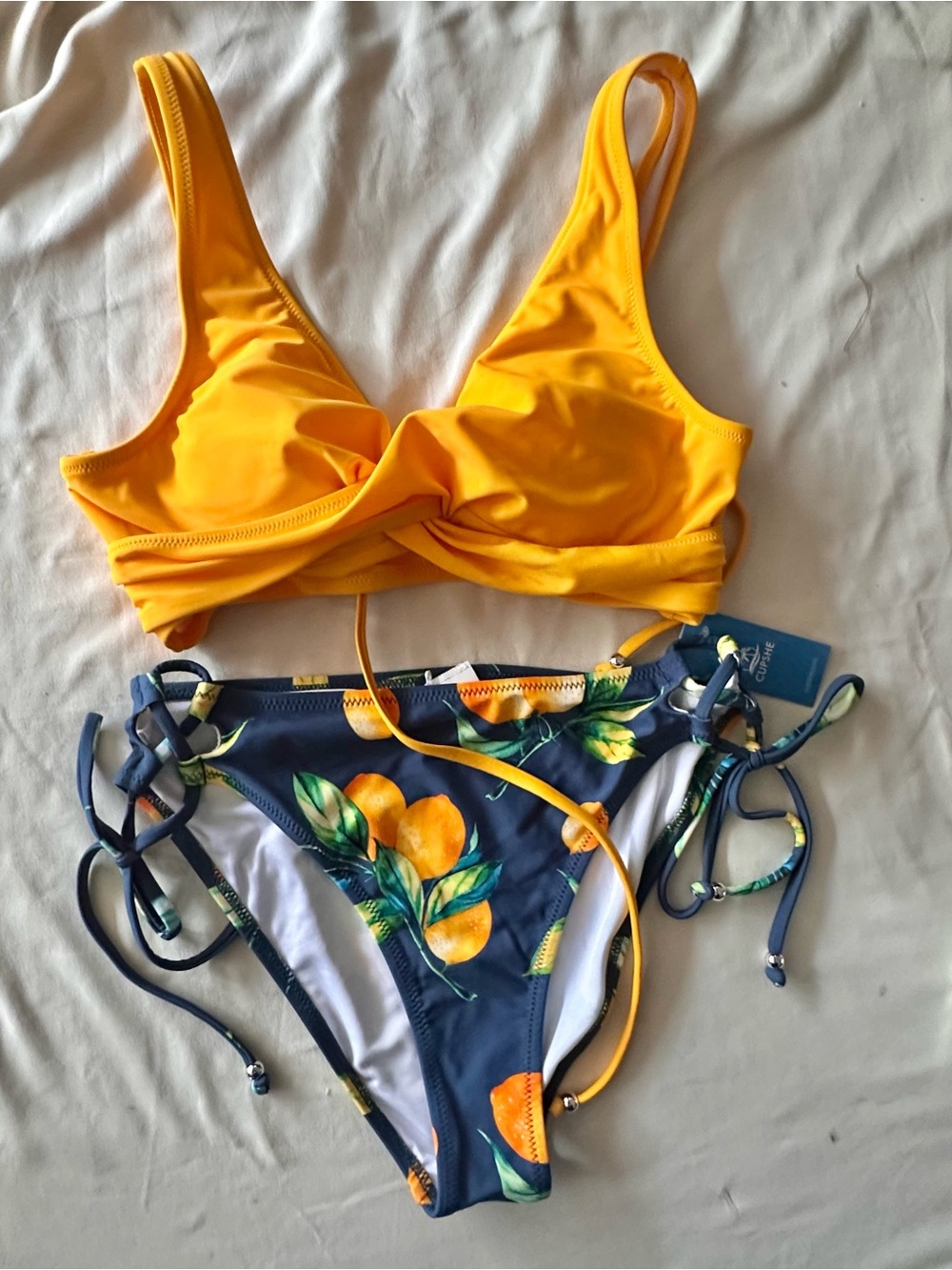 Cupshe Yellow & Navy Lemon-Print Women’s Two-Piece Swim Set